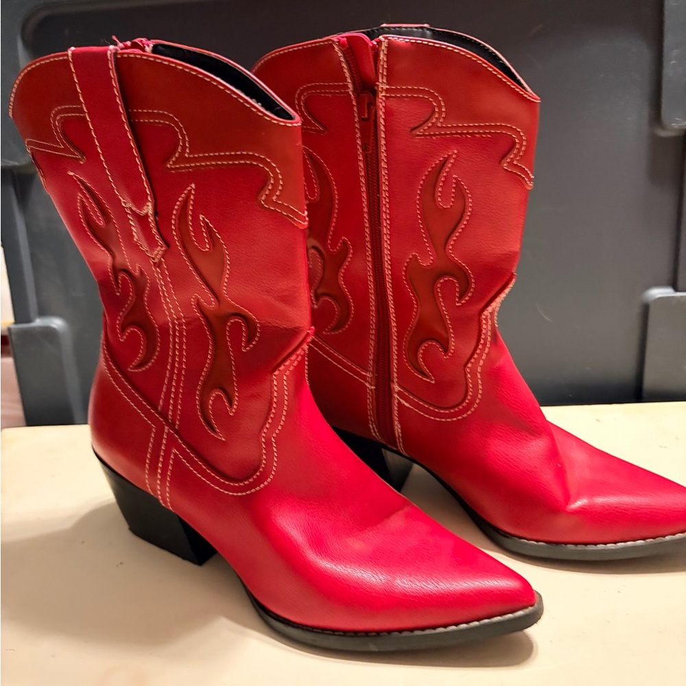 Women’s Red Western Cowboy Boots - Stylish Ankle Heels
